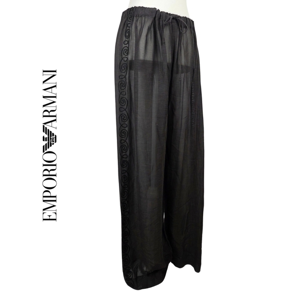 Emporio Armani Pants - Emporio Armani Black Linen Blend Wide-Leg Sheer Pants
